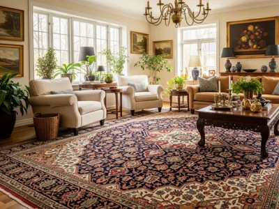 Elegant Living Room with a Persian Rug